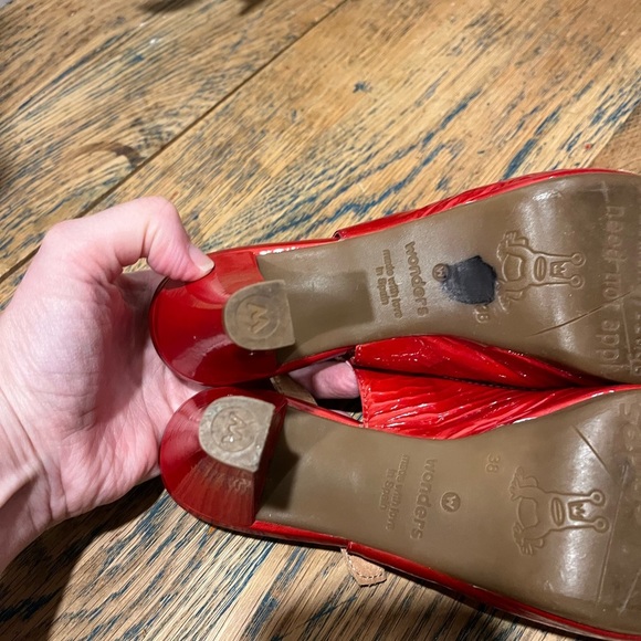 ❤️ WONDERS RED SLINGBACK HEELS WITH BOW - SIZE 38 - 100% LEATHER - Picture 7 of 15